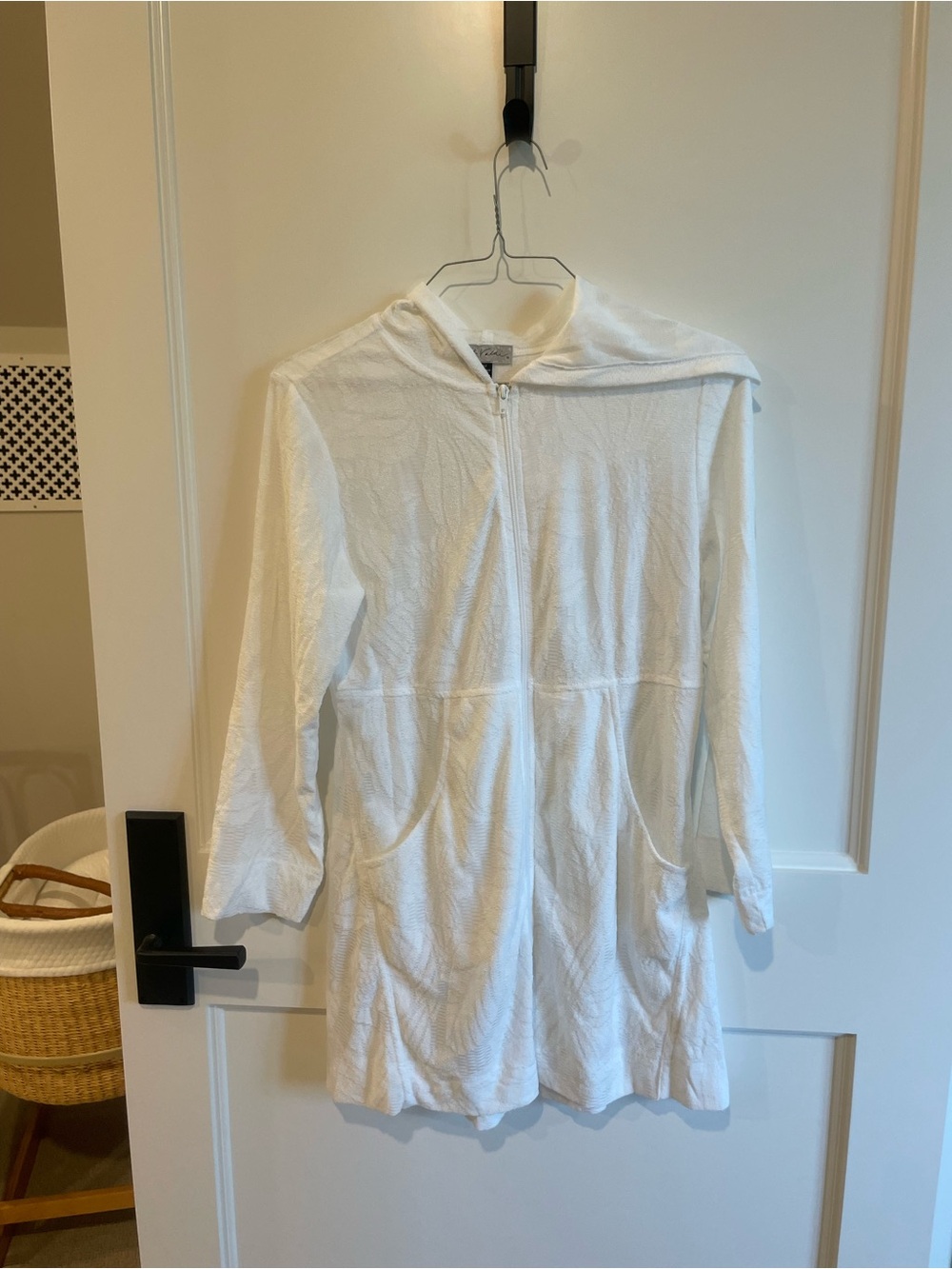 White Hooded Zip-Front Lightweight Coverup